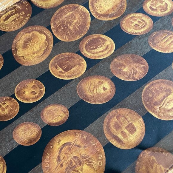 Vintage Ancient Coin Print Scarf 1990s Elaine Gold Novelty Coins Neckscarf - Picture 4 of 5